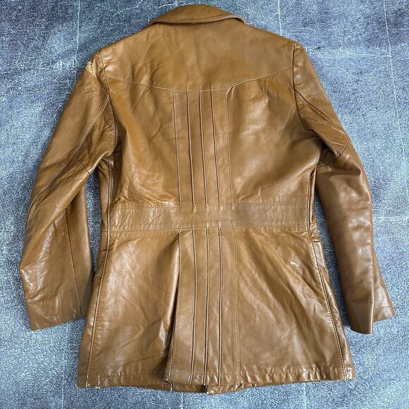 Mens Vintage 70's Robert Lewis Tan Brown Lambskin Leather Button Up Jacket Sz 38 - Picture 5 of 9